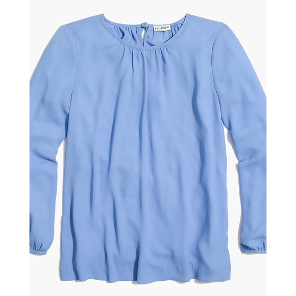 J.Crew Tops - J.Crew Womens Blue Gathered Neck Long Sleeve Tie Back Blouse L2064 Size 6